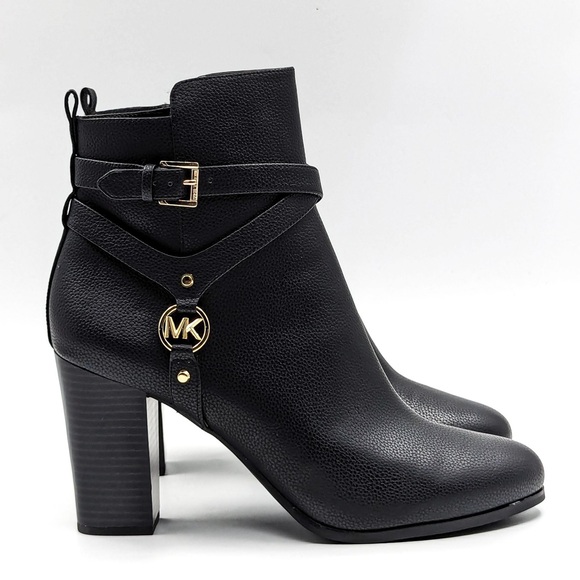 MICHAEL KORS WOMEN TALLY MK LOGO BLACK FAUX LEATHER DRESSY OFFICE BOOTS - Picture 1 of 9